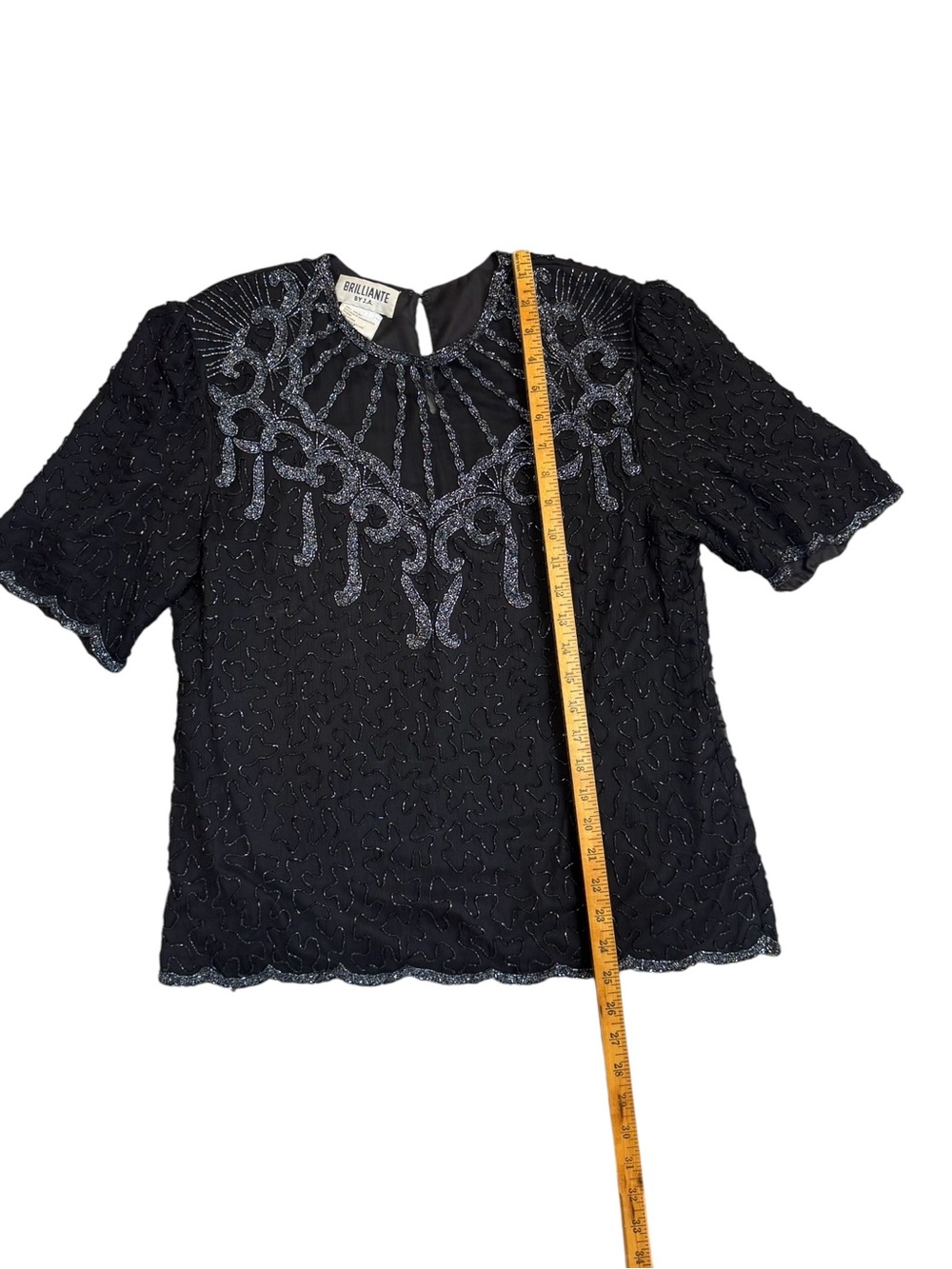 Vintage Brilliante by J.A. Black Silk Beaded Blouse Top Large Art Deco - Picture 9 of 11